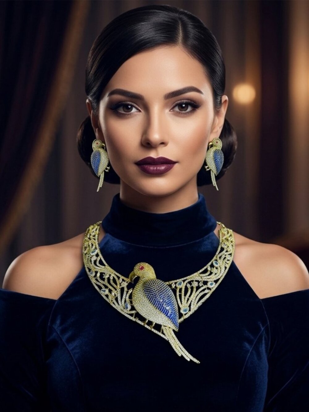 Unique Statement Parrot Design Necklace and Earring Set, Creative Animal-Inspire